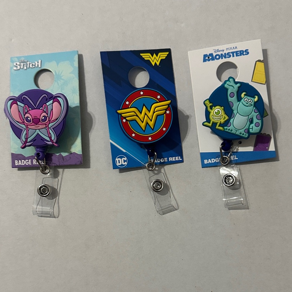 Character Badge Reels - Stitch, Wonder Woman, Monsters Inc.